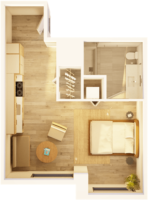 Floor plan for studio, 1 bath, 526 sqft